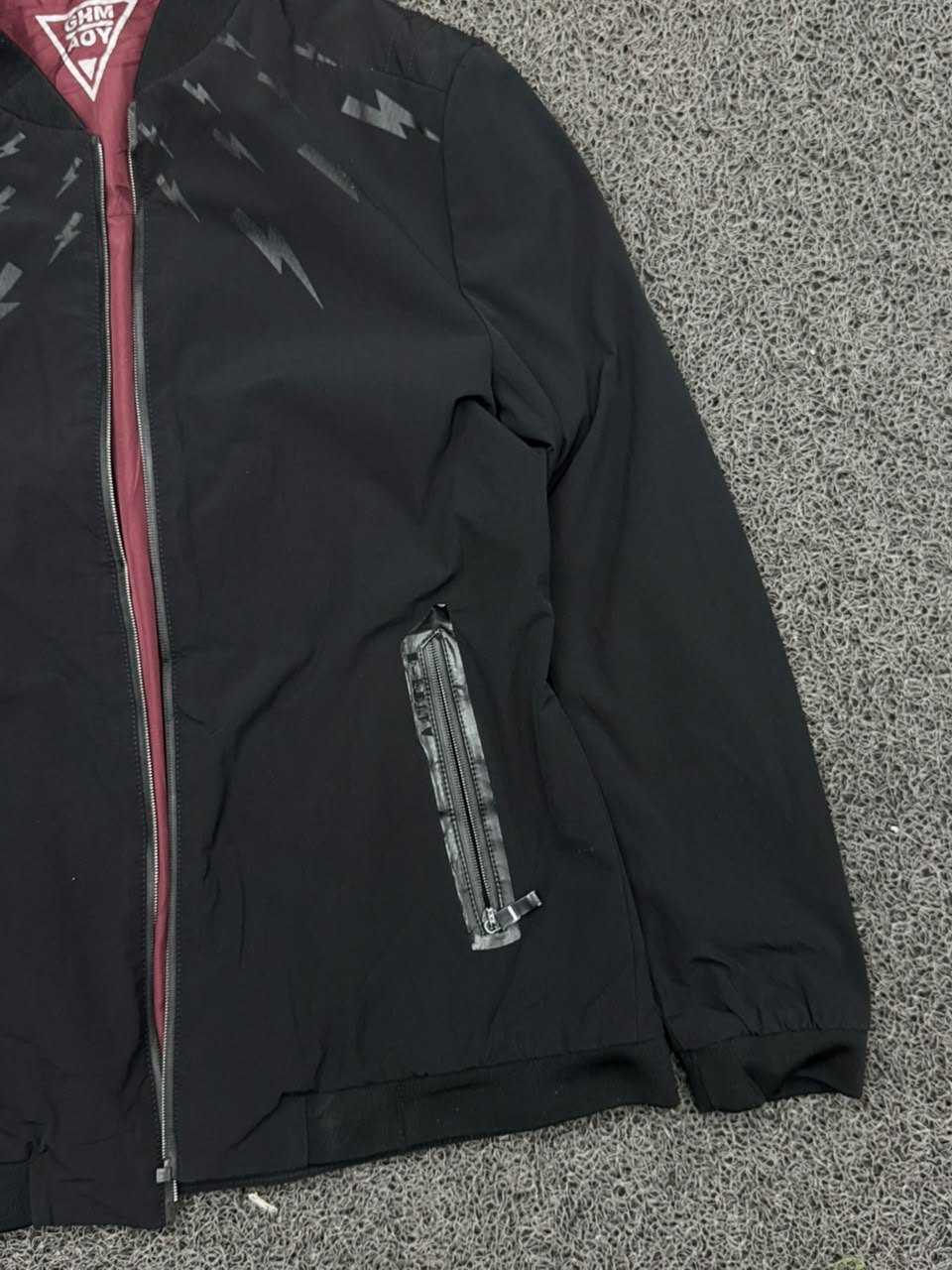 Men's Black Lightning Print Bomber Jacket – Lightweight Full Zip Casual Jacket