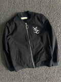 Vintage Black Minimalist Bomber Jacket – Embroidered Logo Zip-Up Casual Jacket