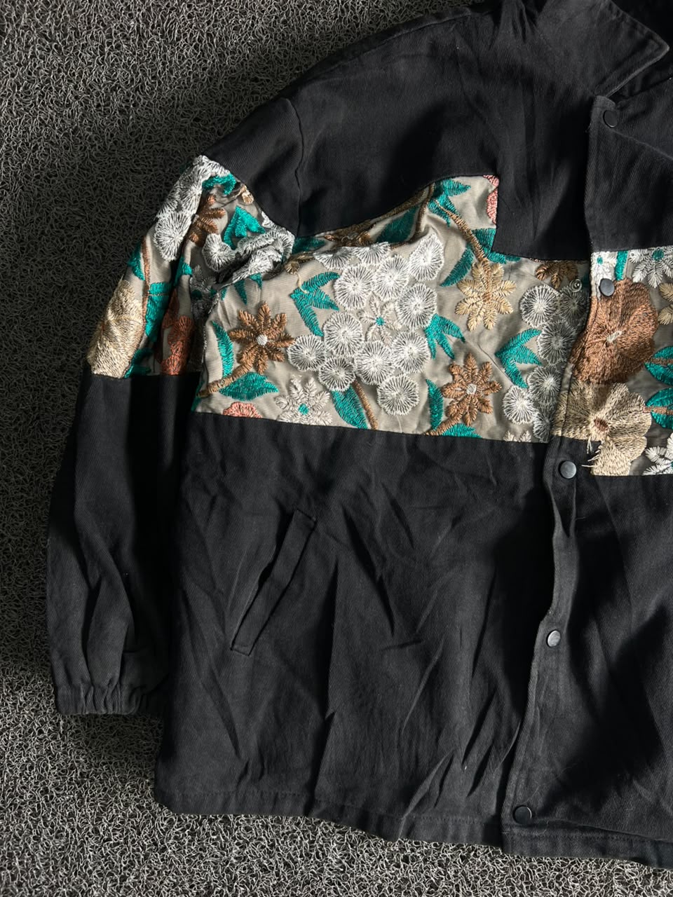 Vintage Black Floral Embroidered Panel Jacket