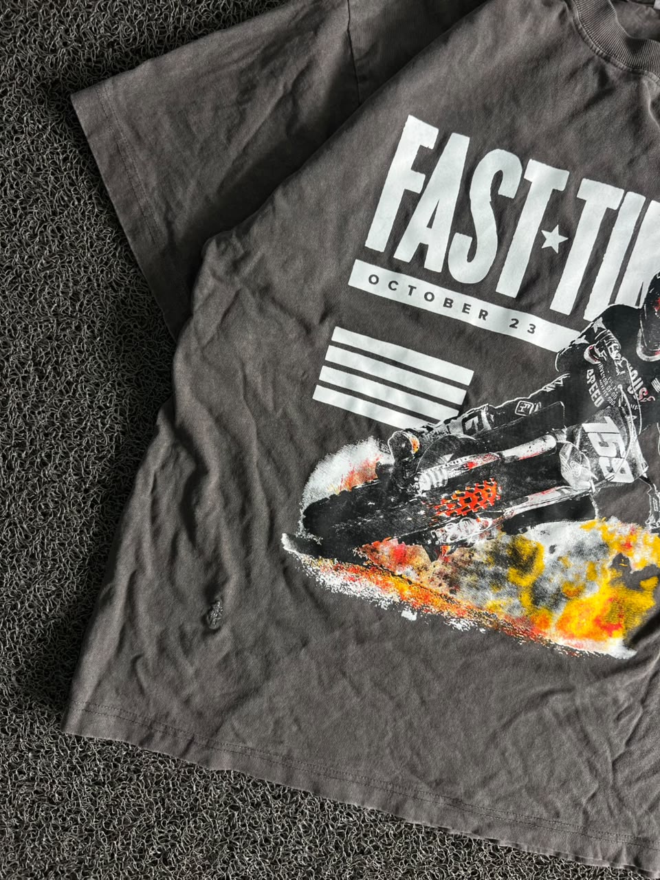 Fast Times Moto Graphic Oversized T-Shirt –Vintage Racing Print