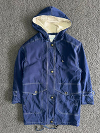 Navy Blue Hooded Utility Jacket with Contrast Stitching
