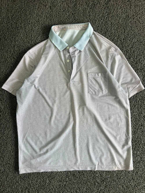 Textured Polo T-Shirt with Contrast Collar & Front Pocket