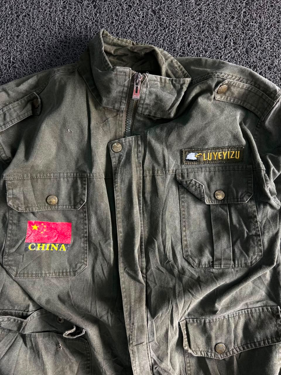 Military Field Jacket with Flag Patches & Full Zip