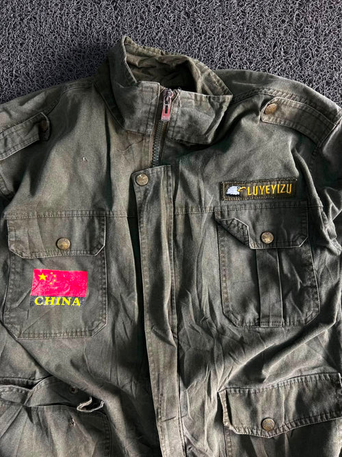 Military Field Jacket with Flag Patches & Full Zip