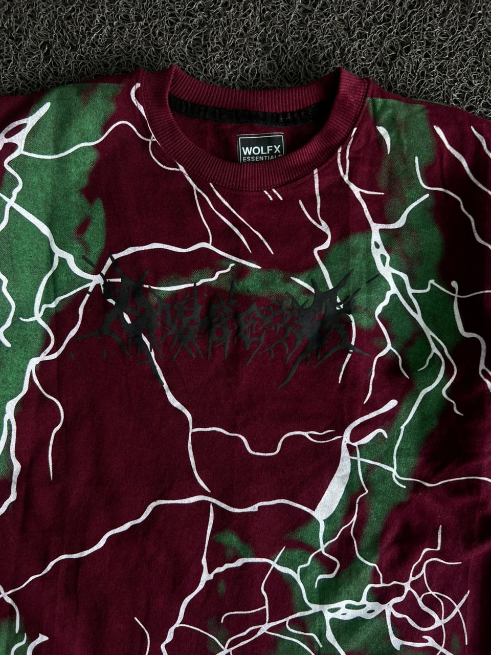 Maroon & Green Lightning Print Graphic T-Shirt