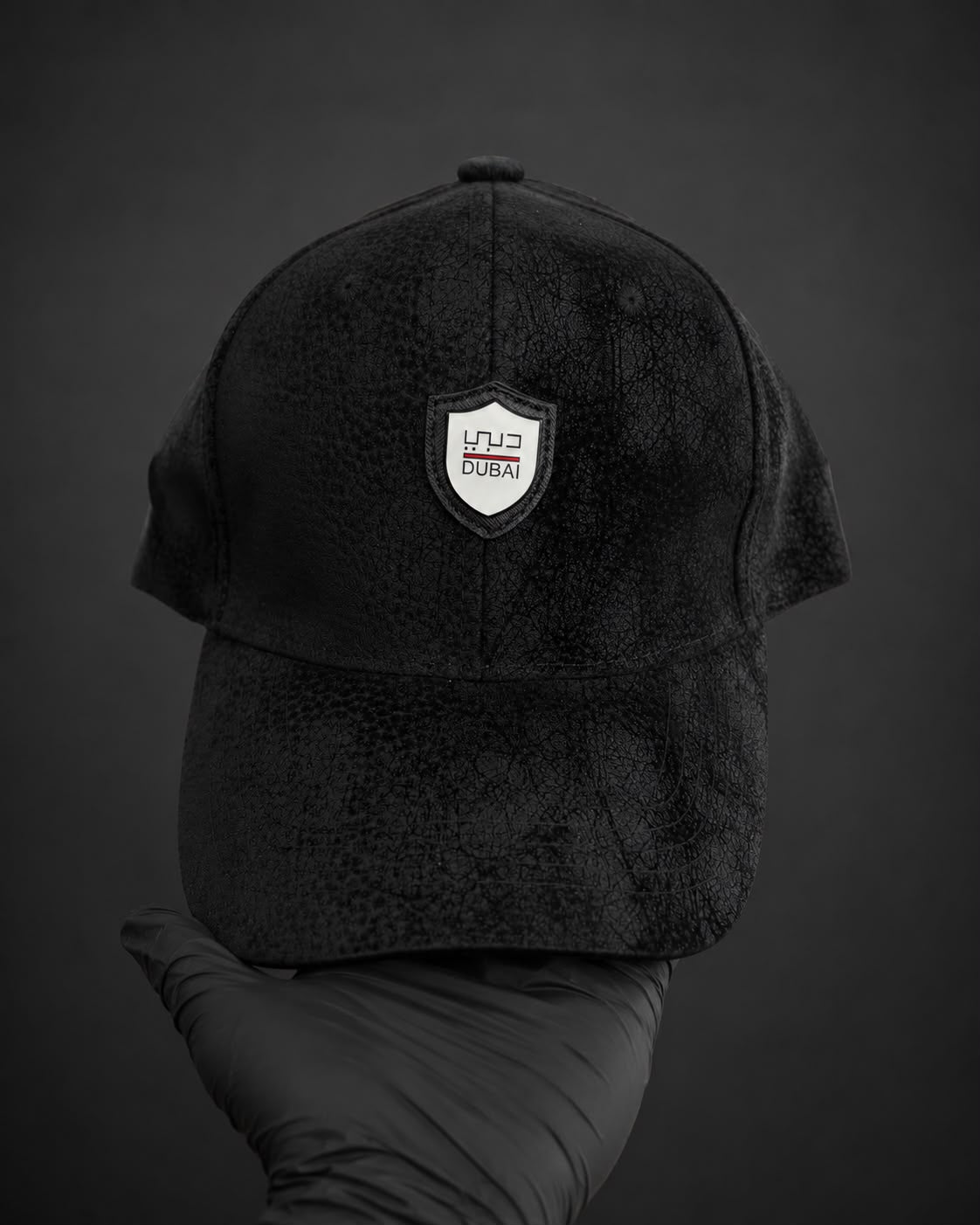 Black Dubai Shield Patch Textured Baseball Cap
