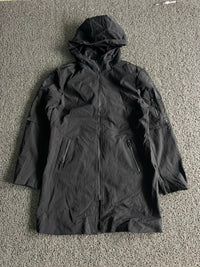 Black Hooded Technical Longline Windbreaker Jacket