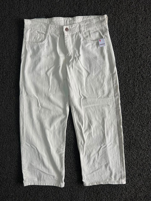 Classic White Denim Pants | High Waist | Straight Fit
