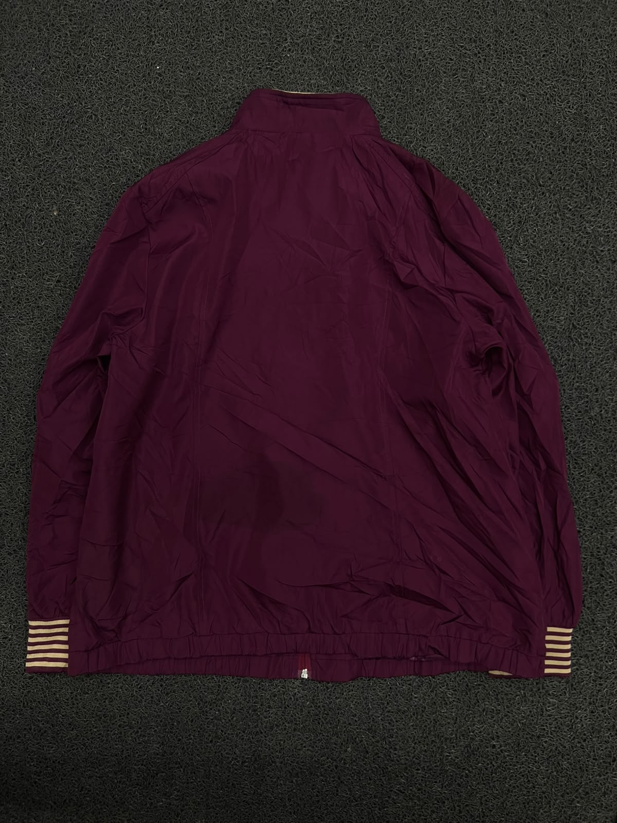 Vintage Full-Zip Windbreaker Jacket with Striped Ribbed Cuffs & Floral Embroidery