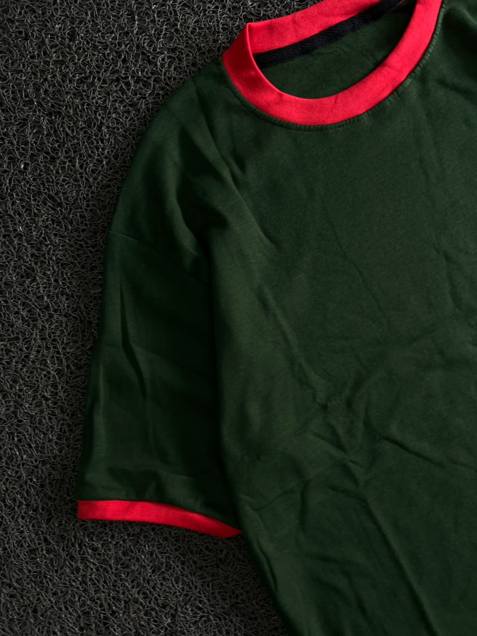 Green T-Shirt with Contrast Red Collar & Sleeve Trim