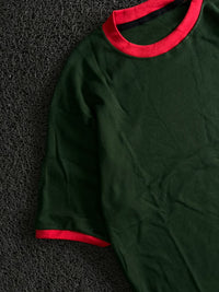 Green T-Shirt with Contrast Red Collar & Sleeve Trim