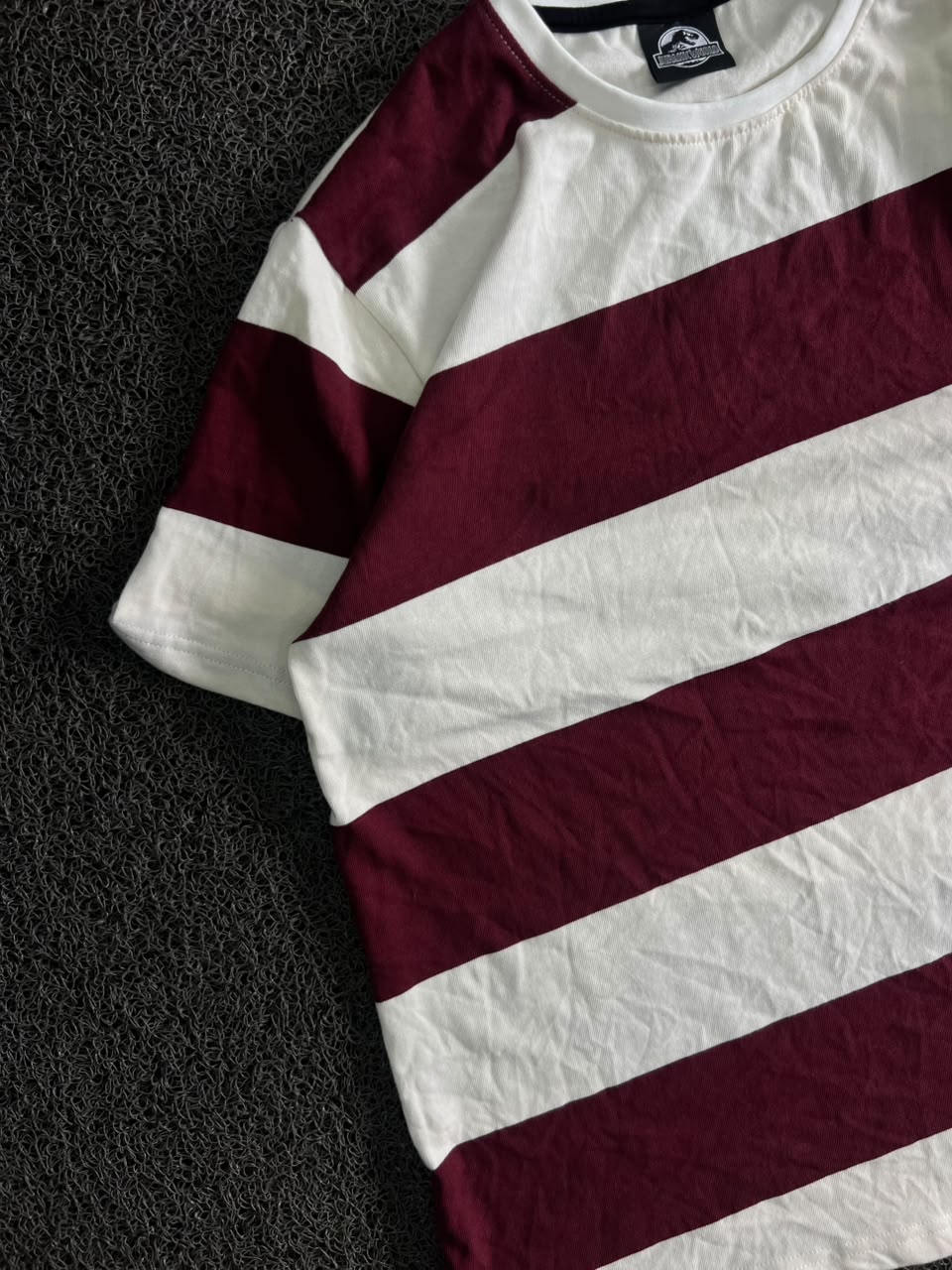 Burgundy & White Striped Short Sleeve T-Shirt