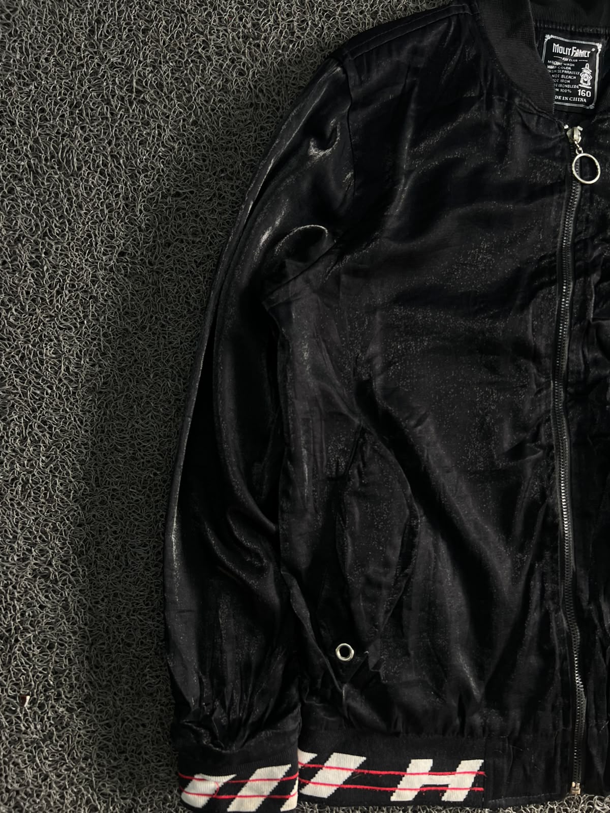 Vintage Black Bomber Jacket with Red Anarchy Embroidery | Streetwear Zip-Up Jacket