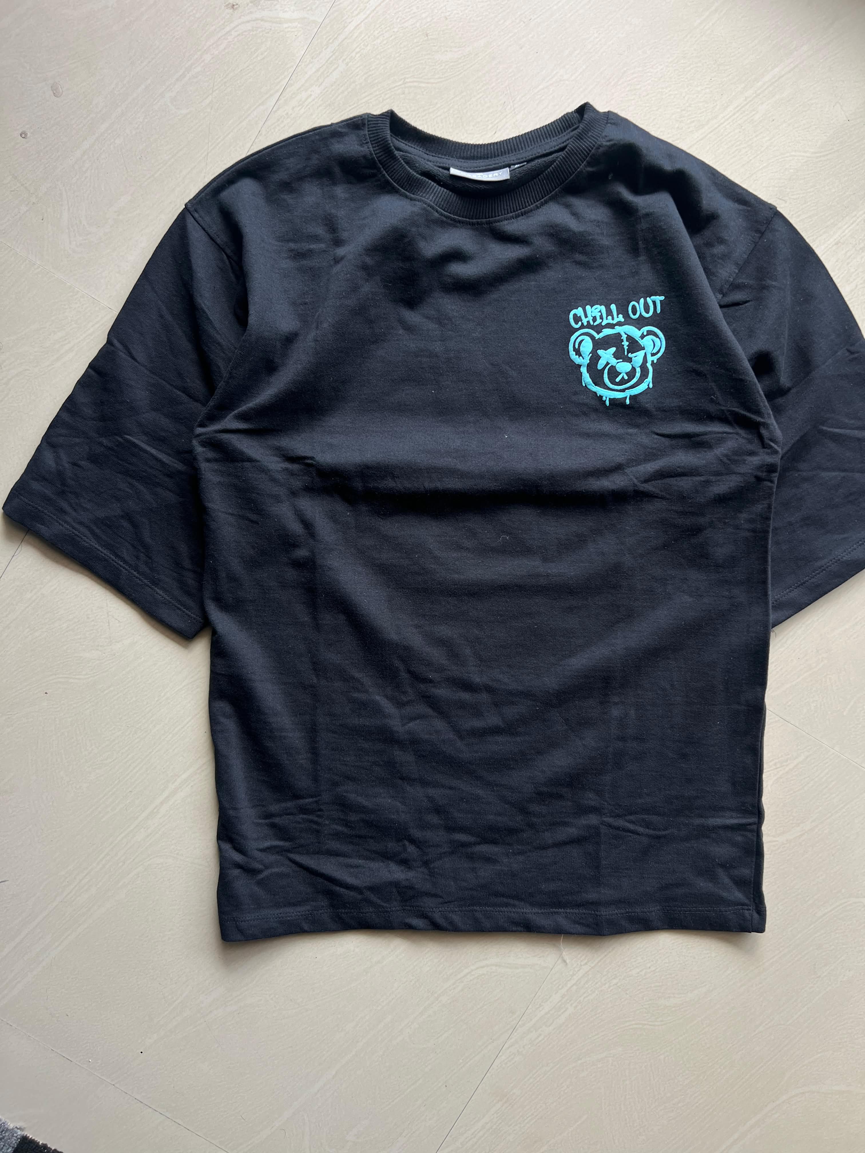 Chill Out Bear Graphic Oversized Black T-Shirt