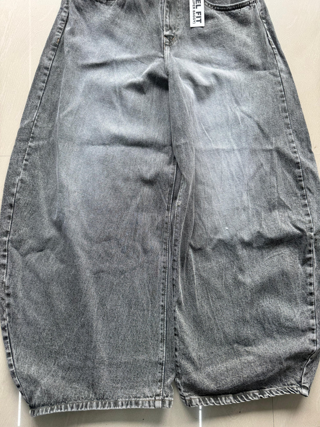 Washed Grey Super Baggy Barrel Fit Jeans