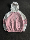 Pink & White Hooded Windbreaker Jacket – Lightweight Full-Zip Casual Outerwear