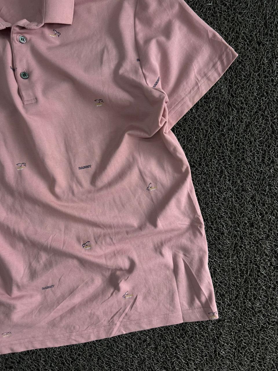 Vintage Casual Pink All-Over Print Polo T-Shirt – Classic Short Sleeve