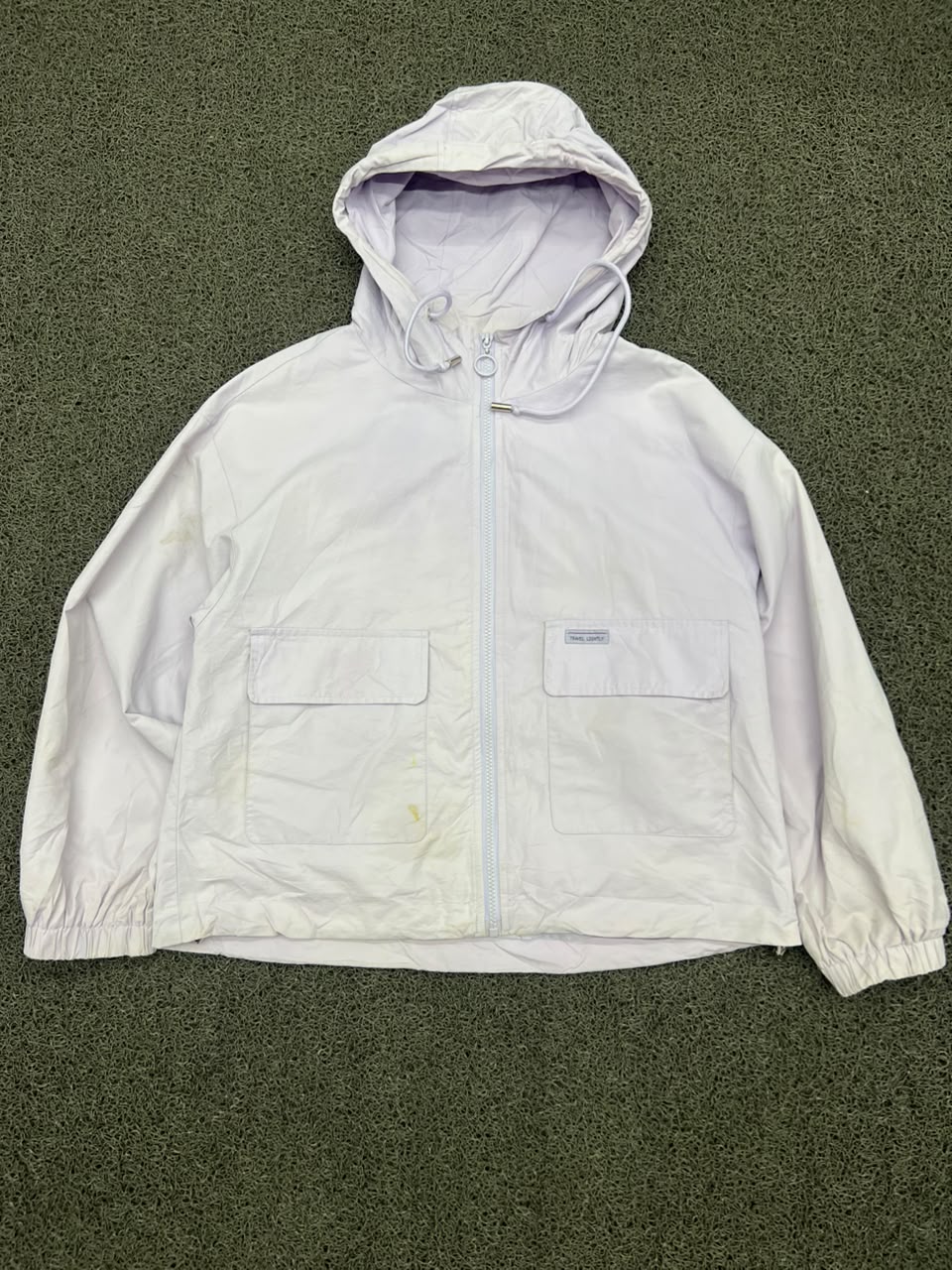 Hooded Zip-Up Utility Windbreaker Jacket ⚠️ Stained