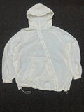 Minimalist White Hooded Windbreaker Jacket – Lightweight Full-Zip with Adjustable Hem
