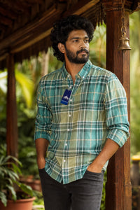 Barcode Green Plaid Button-Down Flannel Shirt