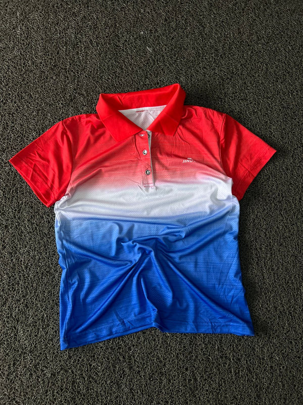 Men's Red White Blue Gradient Performance Polo T-Shirt