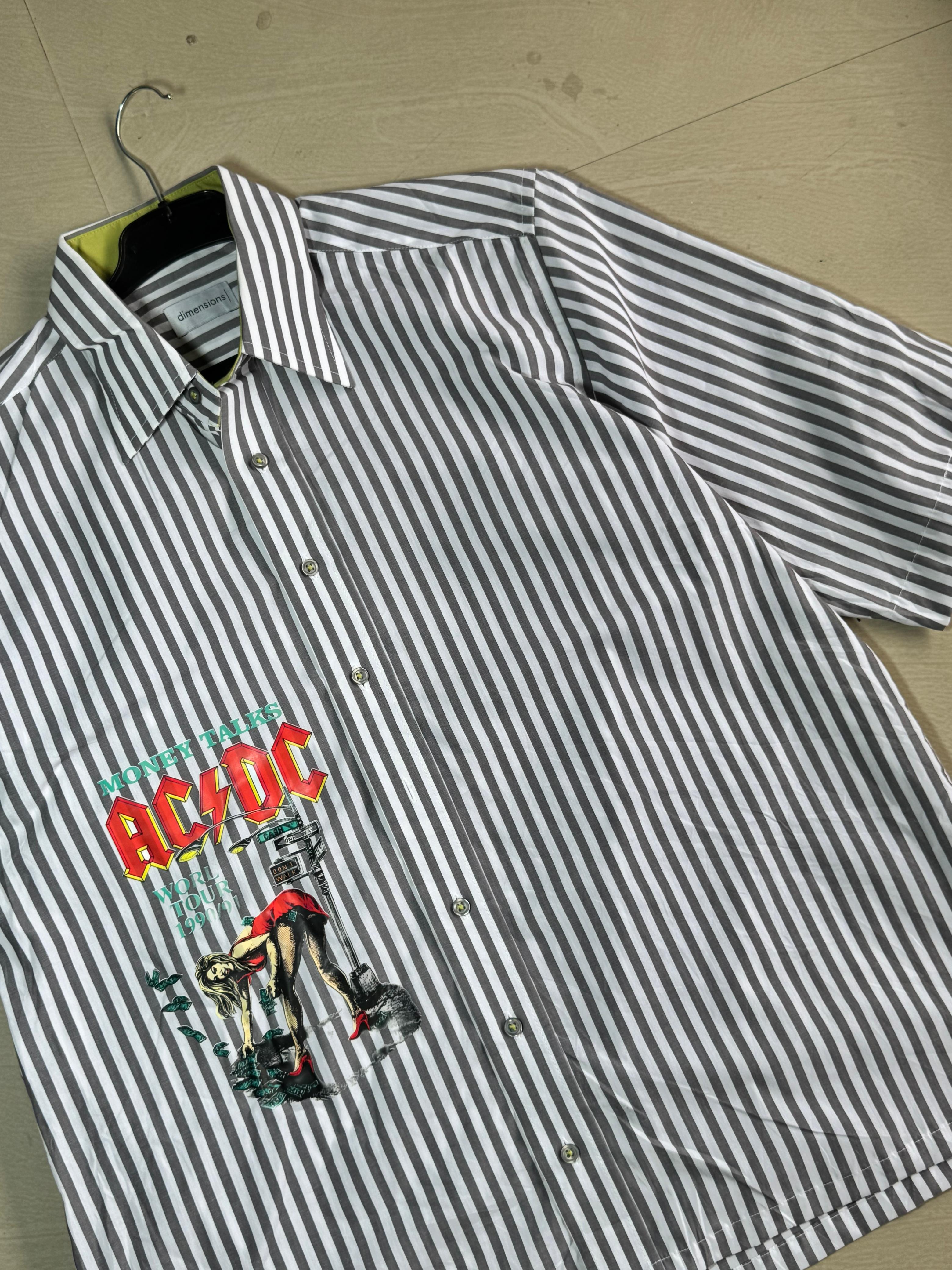 Oversized Boxy AC/DC Inspired Graphic Striped Shirt