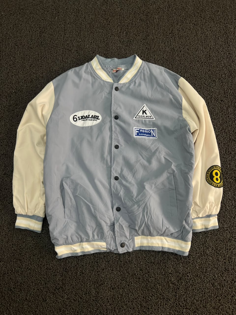 Varsity Bomber Jacket with Embroidered Patches – Snap Button Casual Jacket