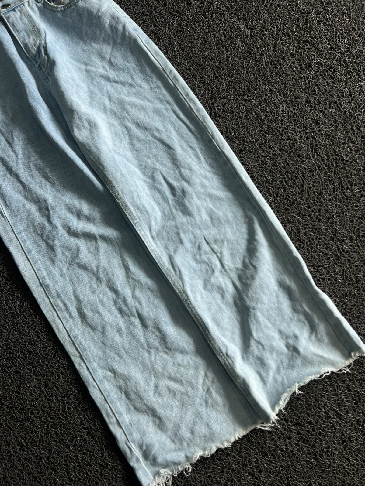 Raw Hem Light Wash Wide Leg Jeans