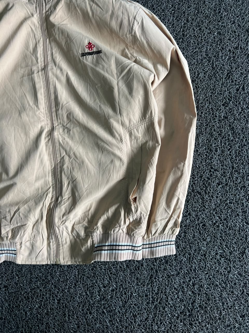 Cream Stand Collar Zip-Up Casual Jacket