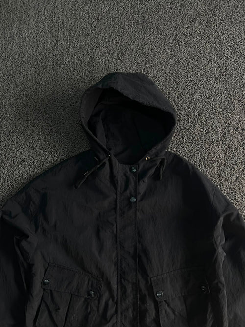 Black Hooded Utility Jacket – Lightweight Zip-Up Windbreaker | Small Pocket Damage ⚠️