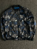 Men's Black & Navy Blue Abstract Print Zip-Up Bomber Jacket