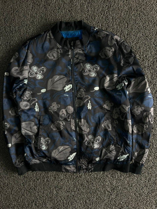 Men's Black & Navy Blue Abstract Print Zip-Up Bomber Jacket