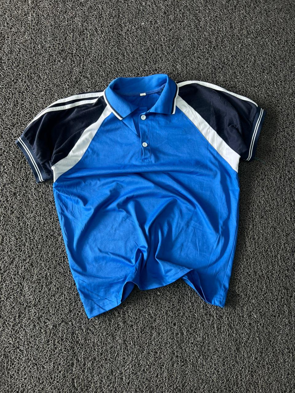 Men's Royal Blue Sports Polo T-Shirt with Navy & White Contrast Raglan Sleeves
