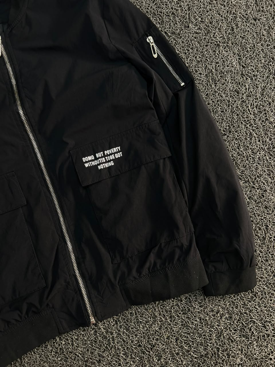 Black Utility Bomber Jacket – Minimal Streetwear Zip-Up Jacket