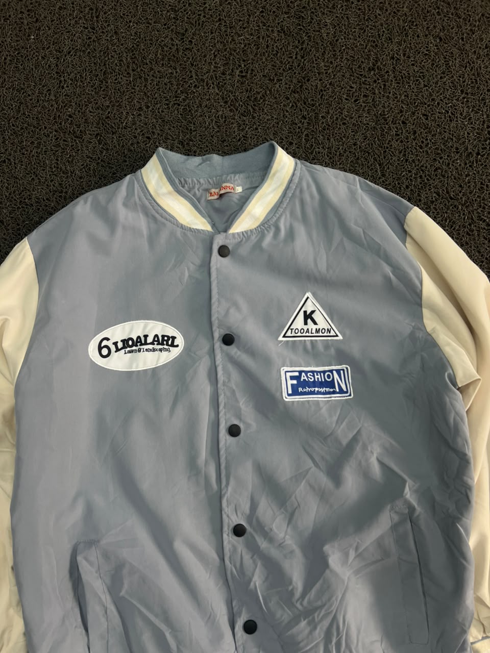 Varsity Bomber Jacket with Embroidered Patches – Snap Button Casual Jacket