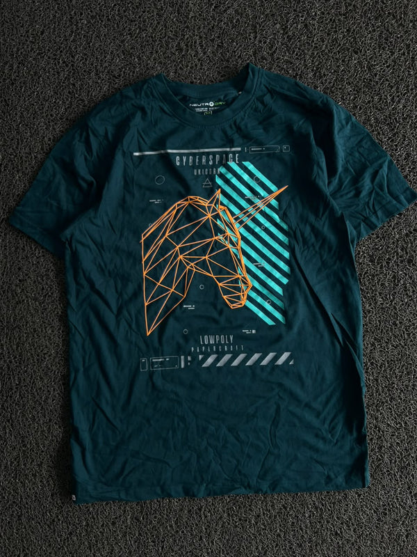 Dark Teal “Cyber Space” Geometric Horse Graphic T-Shirt