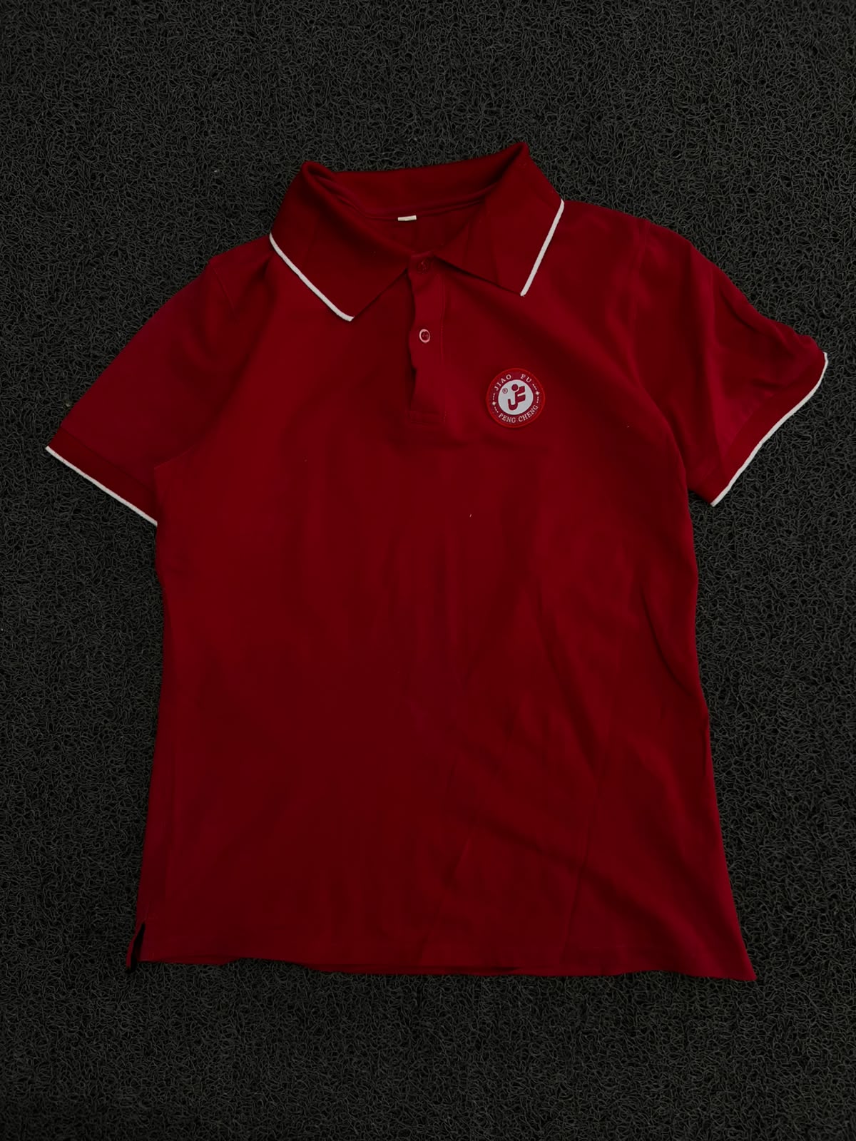 Vintage Red Polo T-Shirt with White Piping Detail & Embroidered Logo