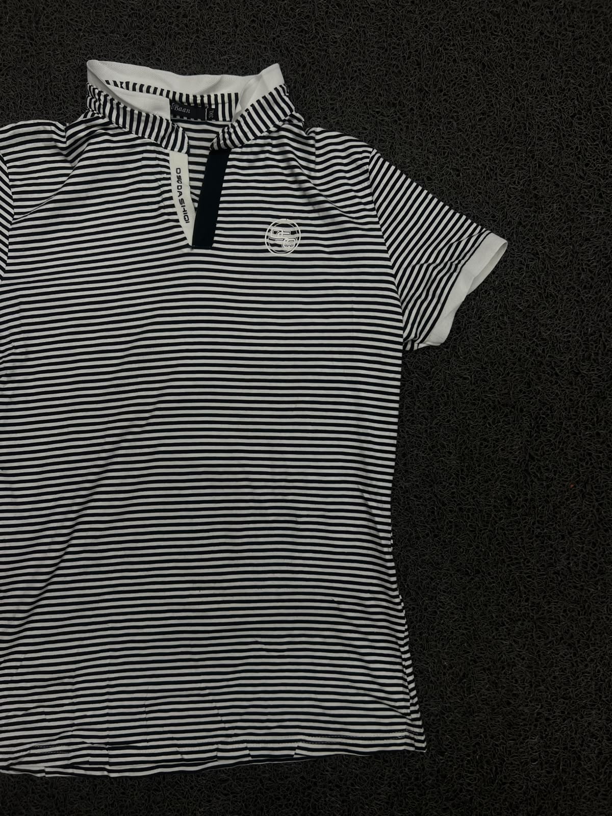 Striped Half-Zip Polo T-Shirt with Collar