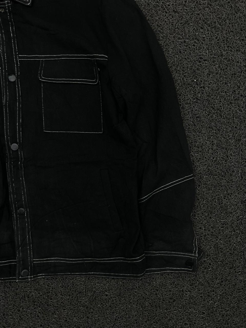 Black Contrast Stitch Utility Jacket – 2 Button Damage – Vintage Workwear Style