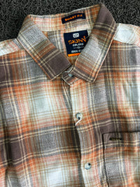 SKINN Colors Smart Fit Brown & Orange Plaid Flannel Shirt