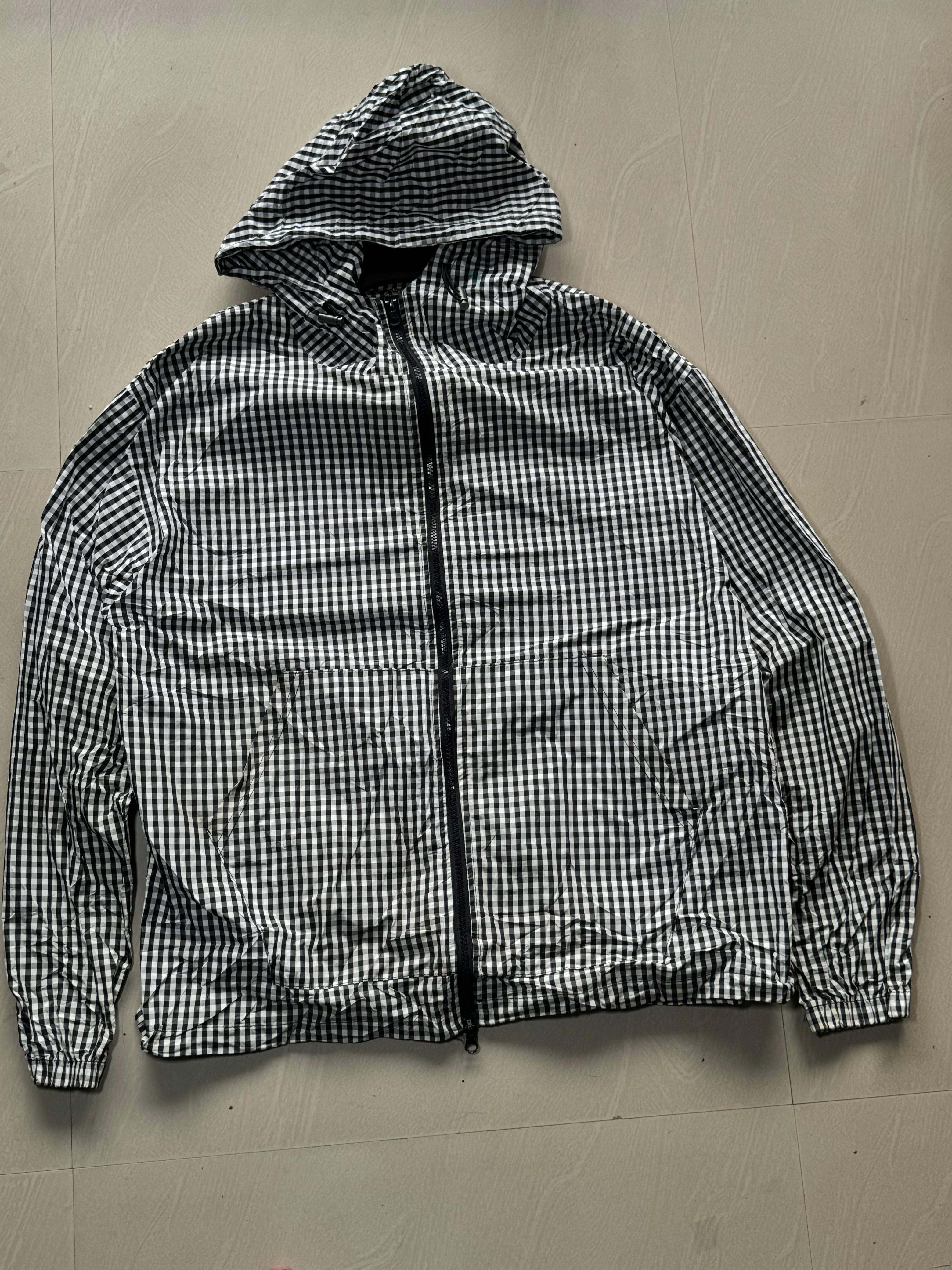 Black & White Checkered Hooded Windbreaker Jacket | Full Sleeve Zip-Up Casual Outerwear