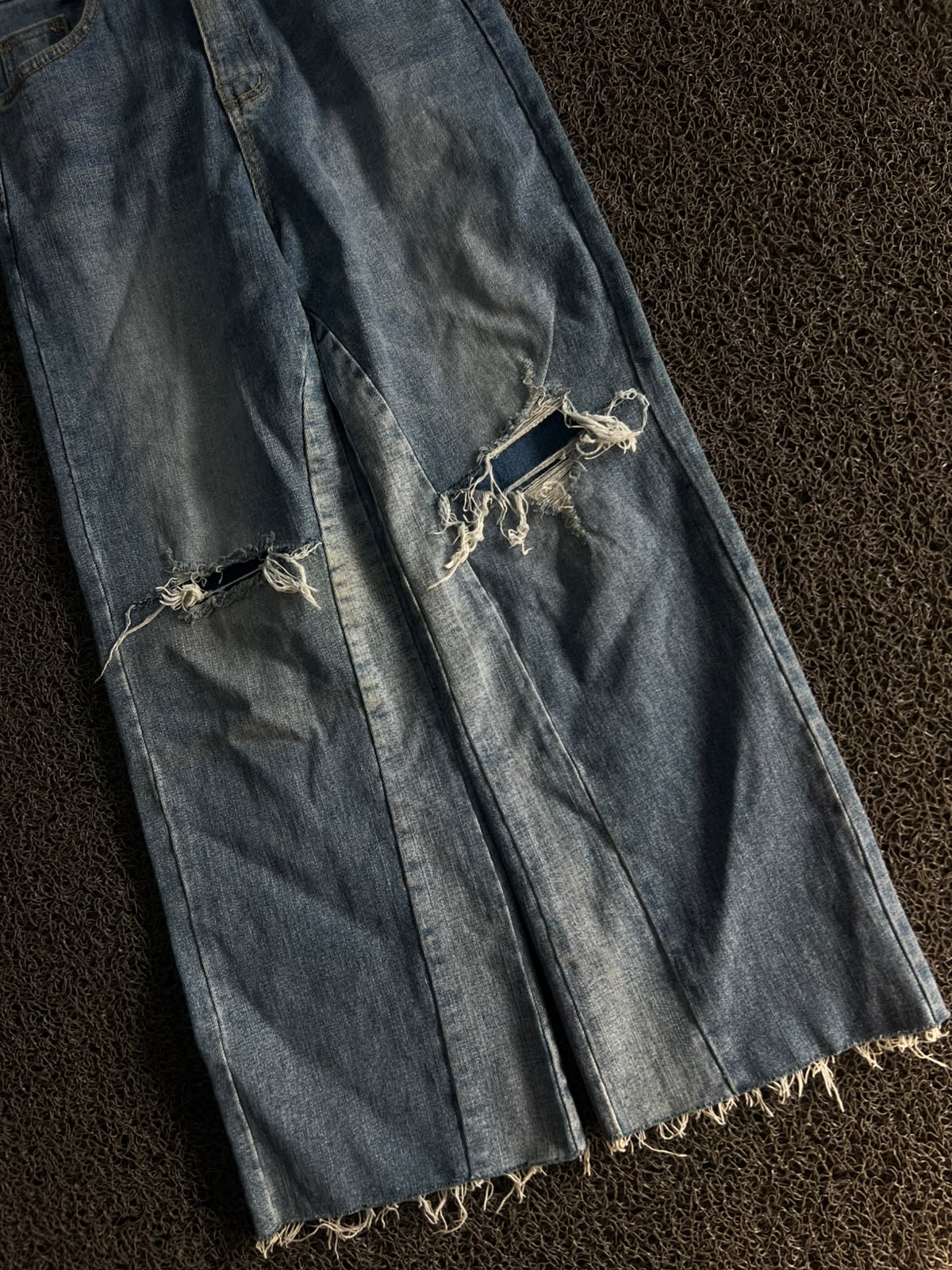 Vintage Distressed Wide Leg Blue Denim Jeans – Washed | Thrift