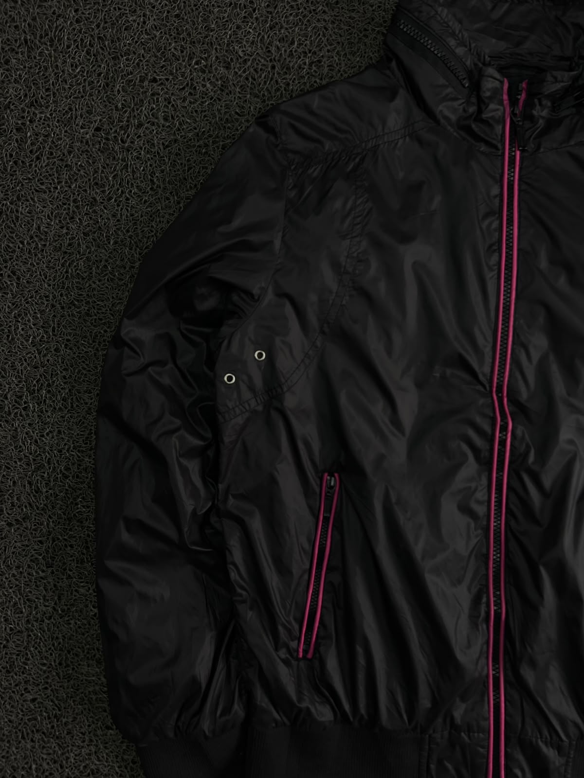 Black Lightweight Windbreaker Jacket with Pink Contrast Zippers