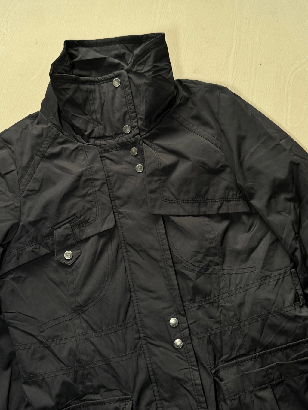 Premium Black Multi-Pocket Utility Field Jacket with High Neck