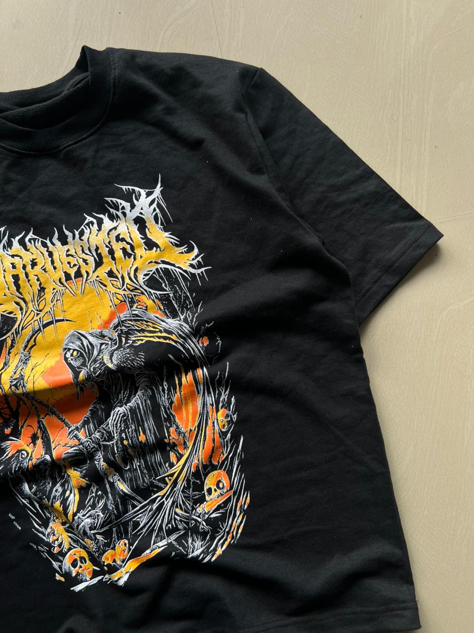 Harvest Hell Grim Reaper Graphic Oversized Black T-Shirt