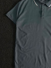 Men’s Grey Collared Polo T-Shirt with Contrast Trim & Graphic Back Print ⚠️ Small Stains