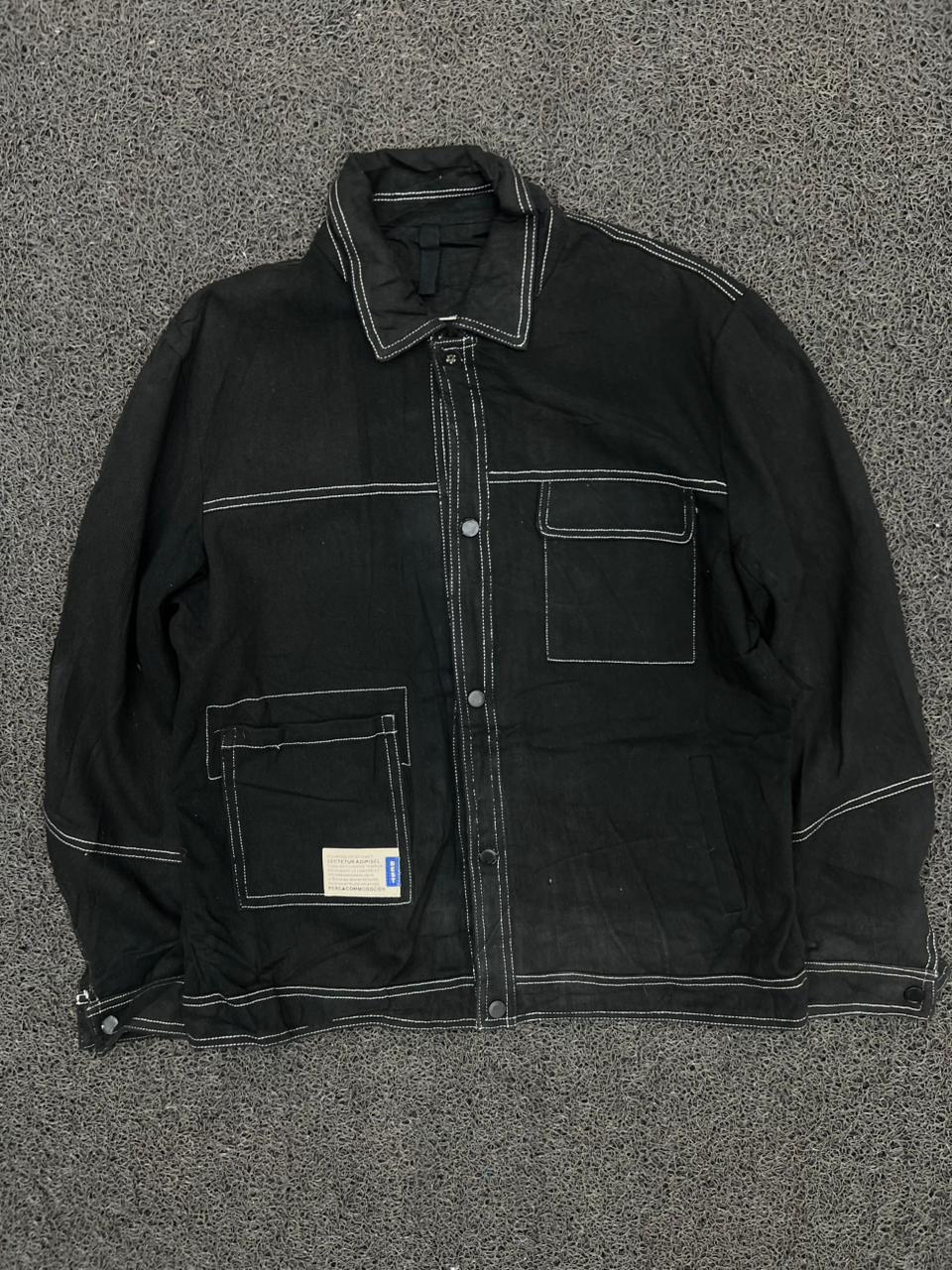 Black Contrast Stitch Utility Jacket – 2 Button Damage – Vintage Workwear Style