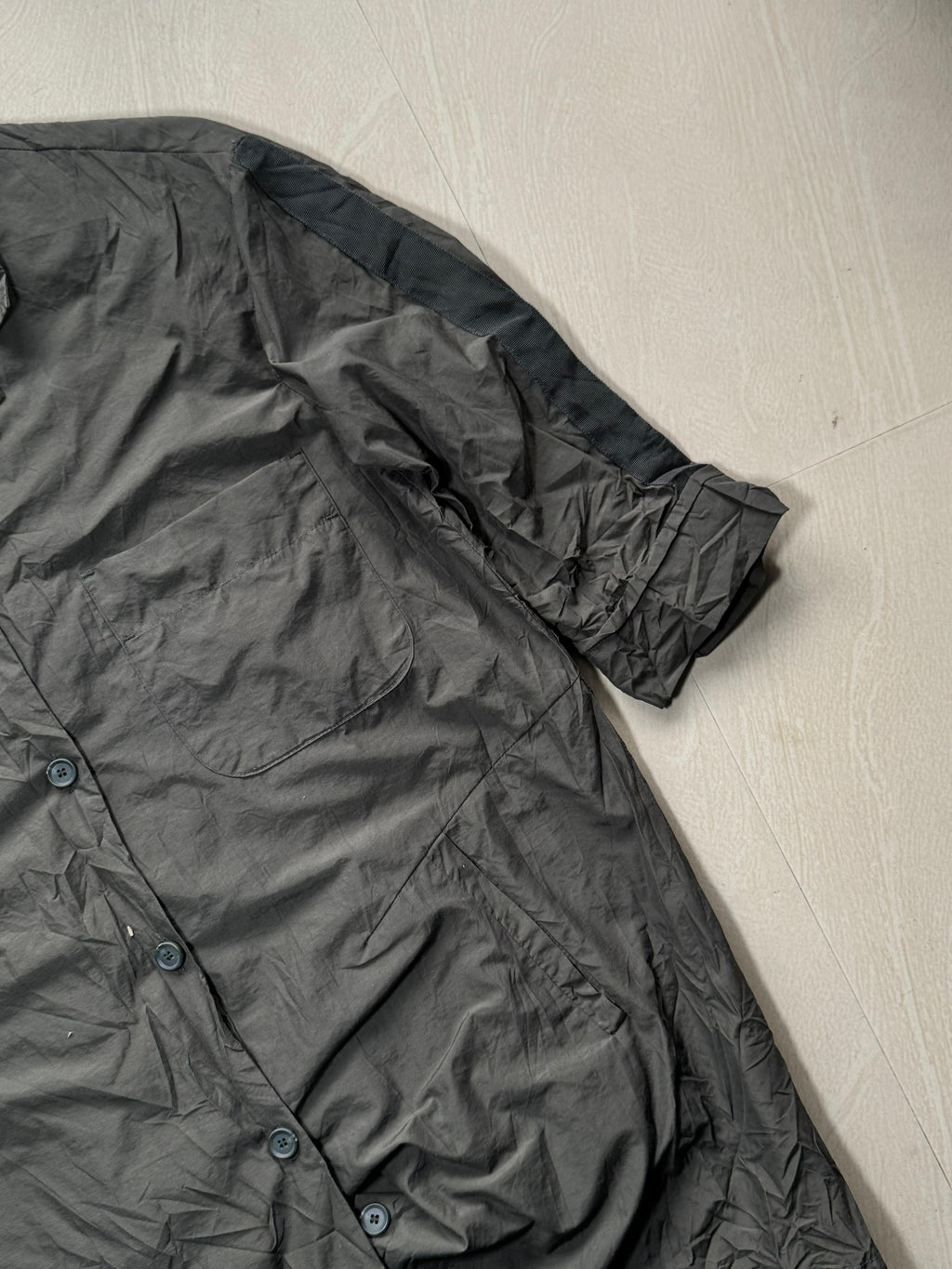 Black Oversized Half Sleeve Utility – Lightweight Button-Up Casual Jacket with Dual Pockets