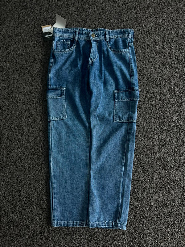 Armani Exchange Men's Loose Fit Denim Cargo Pants - Medium Wash