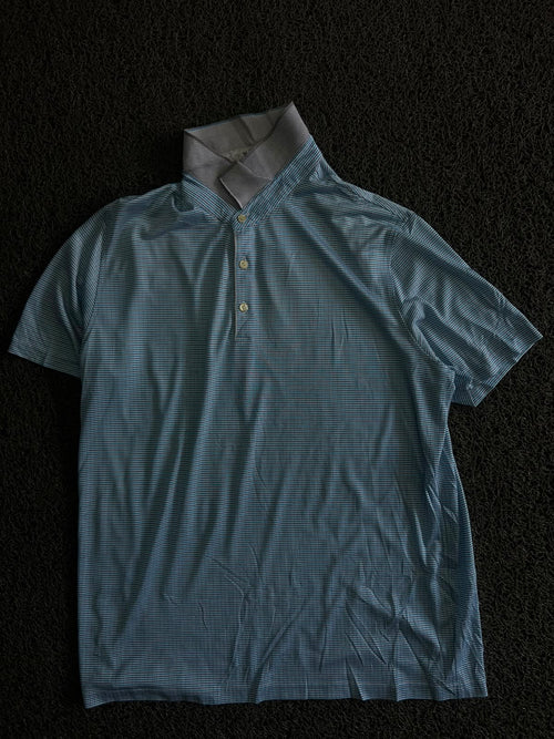 Vintage Micro-Check Polo T-Shirt with Contrast Layered Collar